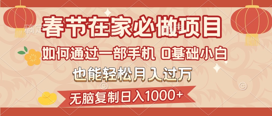 春节在家如何通过一部手机，无脑复制日入1000+，0基础小白也能轻松月入过万-辰阳网创