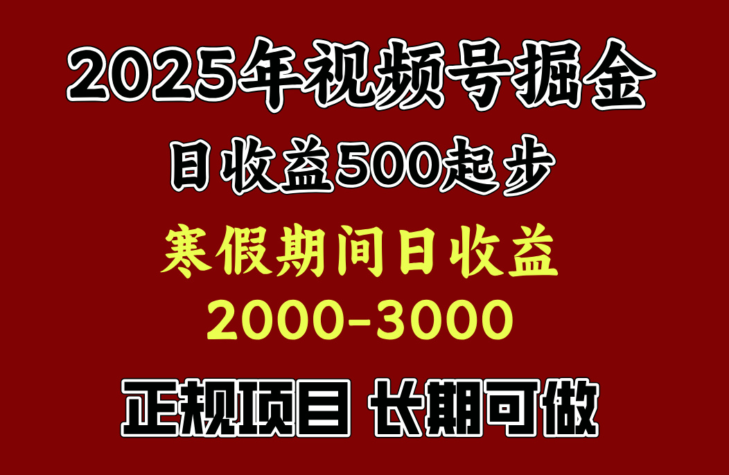 最新视频号项目，单账号日收益500起步，寒假期间日收益2000-3000左右，-辰阳网创