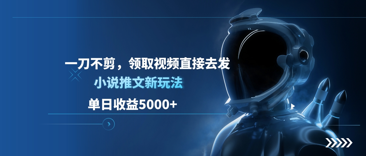 单日收益5000+，小说推文新玩法，一刀不剪，领取视频直接去发-辰阳网创