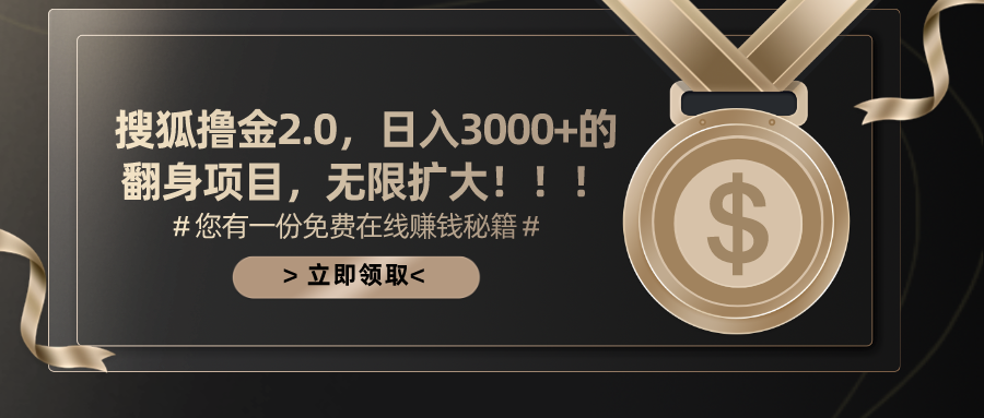 搜狐撸金2.0，日入3000+，可无限扩大的翻身项目。-辰阳网创