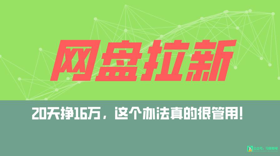 网盘拉新+私域全自动玩法，0粉起号，小白可做，当天见收益，已测单日破5000-辰阳网创