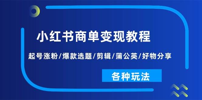 小红书商单变现教程：起号涨粉/爆款选题/剪辑/蒲公英/好物分享/各种玩法-辰阳网创