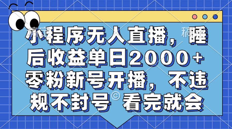 小程序无人直播，睡后收益单日2000+ 零粉新号开播，不违规不封号 看完就会-辰阳网创