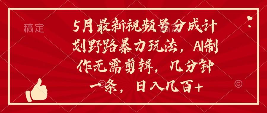 5月最新视频号分成计划野路暴力玩法，ai制作，无需剪辑。几分钟一条，…-辰阳网创