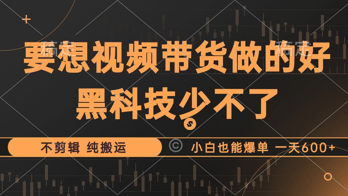 抖音视频带货最暴力玩法，利用黑科技纯搬运，一刀不剪，小白也能爆单，一天600+-辰阳网创