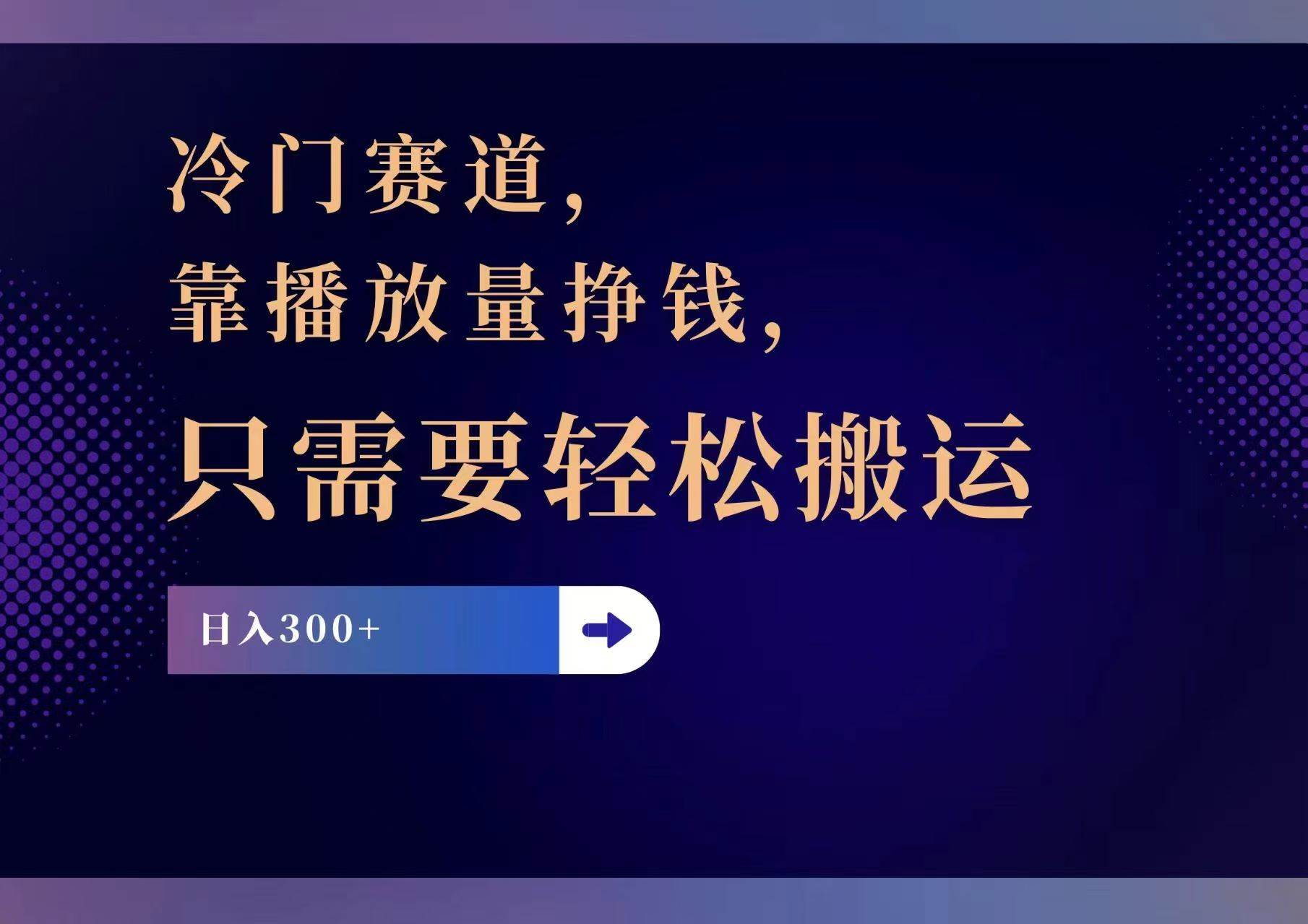 冷门赛道，靠播放量挣钱，只需要轻松搬运，日赚300+-辰阳网创