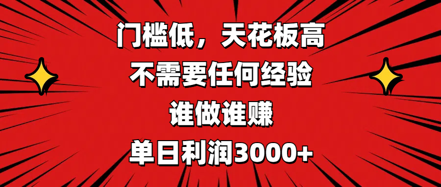 门槛低，收益高，不需要任何经验，谁做谁赚，单日利润3000+-辰阳网创