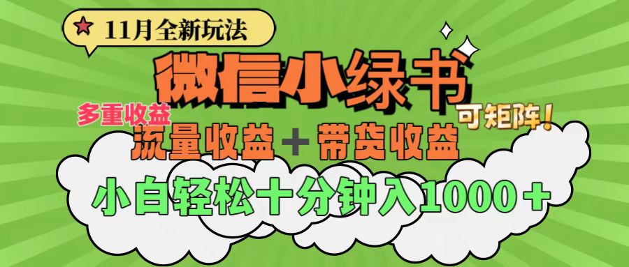 11月小绿书全新玩法，公众号流量主+小绿书带货双重变现，小白十分钟无脑日入1000+-辰阳网创