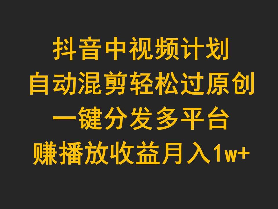 抖音中视频计划，自动混剪轻松过原创，一键分发多平台赚播放收益，月入1w+-辰阳网创