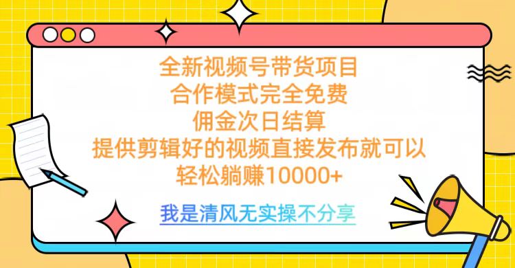 全网最新视频号带货，完全免费合作，佣金次日结算，轻松躺赚10000+-辰阳网创