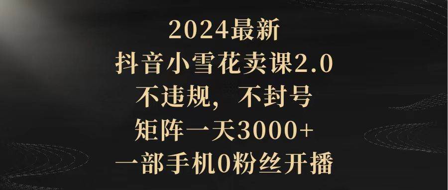 2024最新抖音小雪花卖课2.0 不违规 不封号 矩阵一天3000+一部手机0粉丝开播-辰阳网创