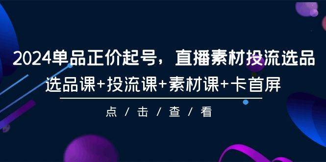 2024单品正价起号，直播素材投流选品，选品课+投流课+素材课+卡首屏-101节-辰阳网创