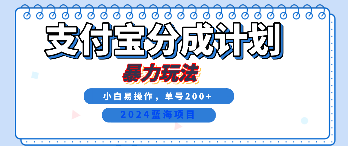 2024最新冷门项目，支付宝视频分成计划，直接粗暴搬运，日入2000+，有手就行！-辰阳网创