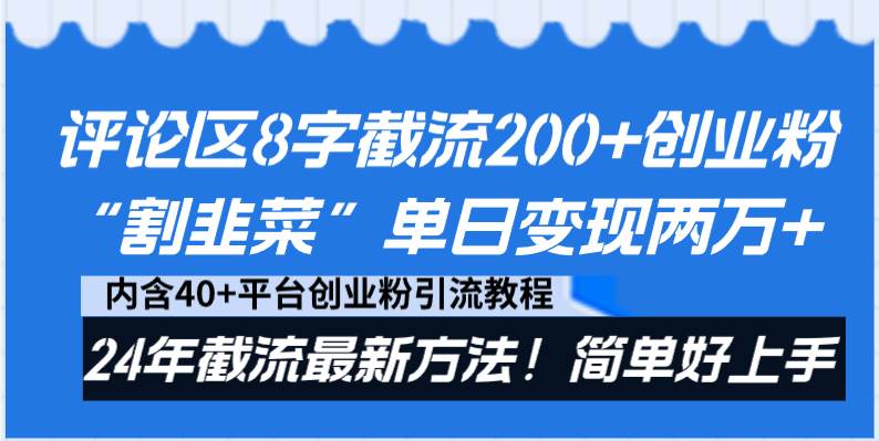 评论区8字截流200+创业粉“割韭菜”单日变现两万+24年截流最新方法！-辰阳网创