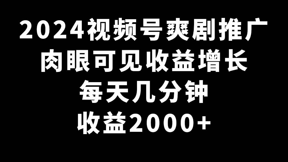 2024视频号爽剧推广，肉眼可见的收益增长，每天几分钟收益2000+-辰阳网创