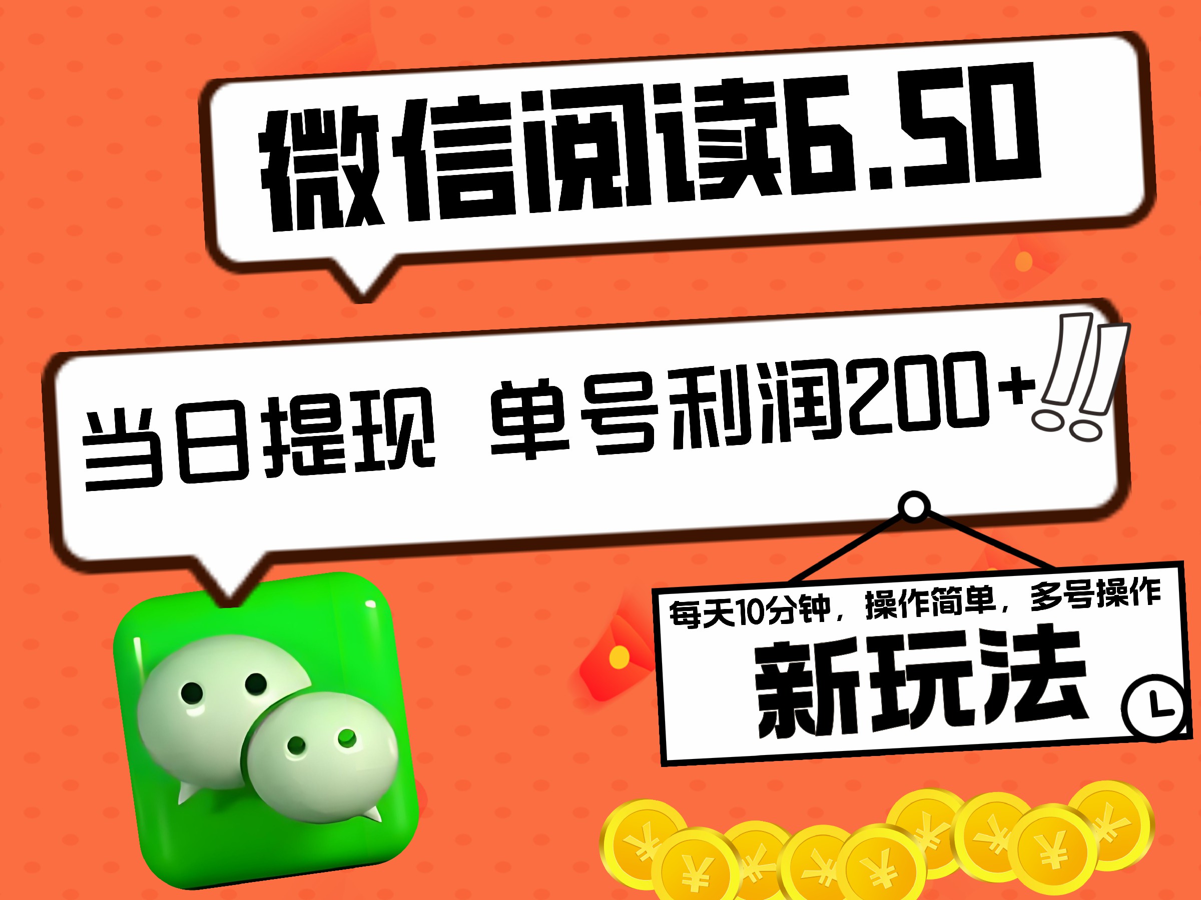 2024最新微信阅读6.50新玩法，5-10分钟 日利润200+，0成本当日提现，可矩阵多号操作-辰阳网创