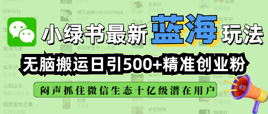 小绿书最新蓝海玩法，无脑搬运日引500+精准创业粉，闷声抓住微信生态十亿级潜在用户-辰阳网创