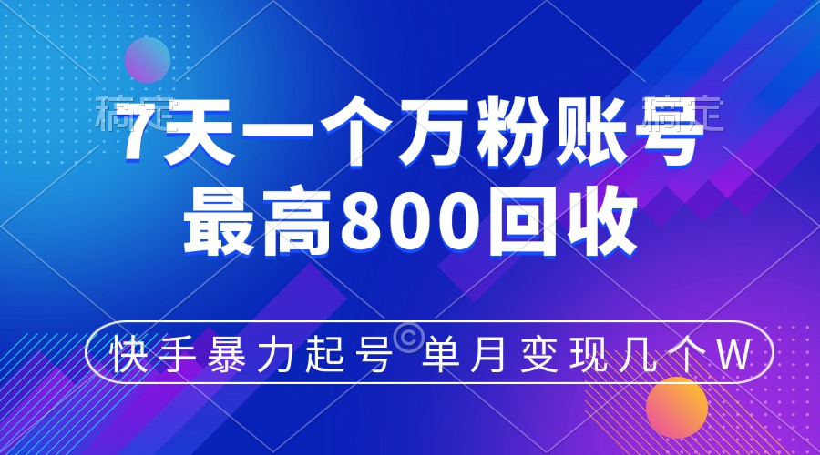 快手暴力起号，7天涨万粉，小白当天起号，多种变现方式，账号包回收，单月变现几个W-辰阳网创