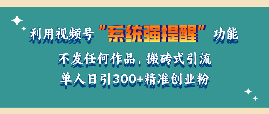 利用视频号“系统强提醒”功能，引流精准创业粉，无需发布任何作品，单人日引流300+精准创业粉-辰阳网创