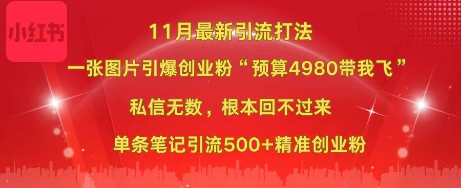 小红书11月最新图片打法，一张图片引爆创业粉“预算4980带我飞”，私信无数，根本回不过来，单条笔记引流500+精准创业粉-辰阳网创