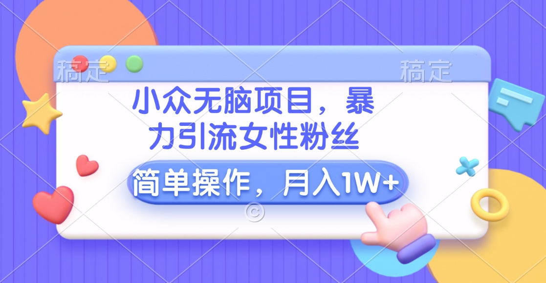 小众无脑项目，暴力引流女性粉丝，简单操作，月入10000+元-辰阳网创