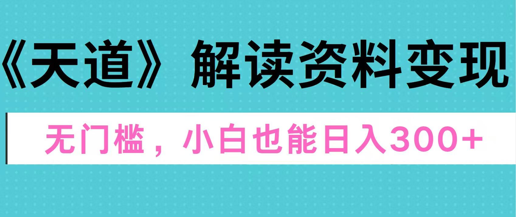 天道解读资料变现，无门槛，小白也能快速上手，稳定日入300+-辰阳网创