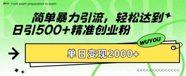 简单暴力引流轻松达到日引500+精准创业粉，单日变现2k【揭秘】-辰阳网创