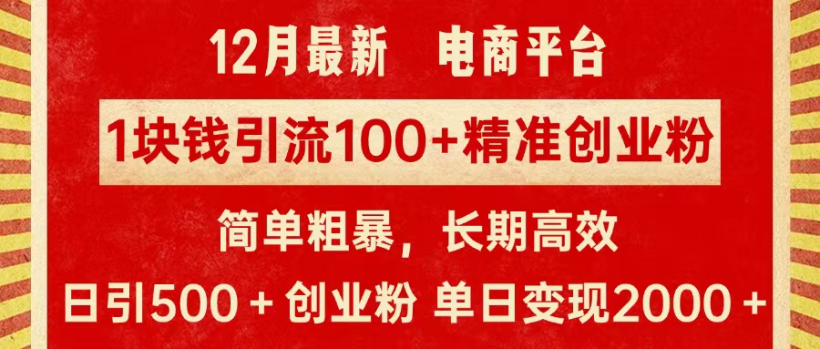 拼多多淘宝电商平台1块钱引流100个精准创业粉，简单粗暴高效长期精准，单人单日引流500+创业粉，日变现2000+-辰阳网创