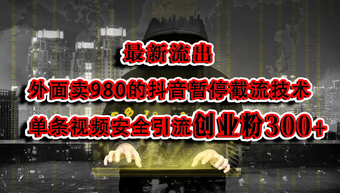 最新流出：外面卖980的抖音暂停截流技术单条视频安全引流创业粉300+-辰阳网创