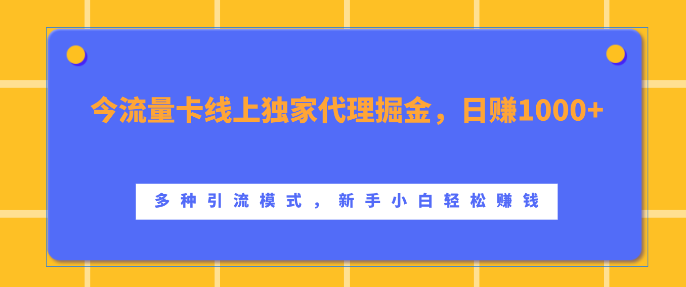 流量卡线上独家代理掘金，日赚1000+ ，多种引流模式，新手小白轻松赚钱-辰阳网创