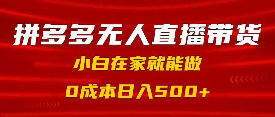 拼多多无人直播带货，小白在家就能做，0成本日入500+-辰阳网创