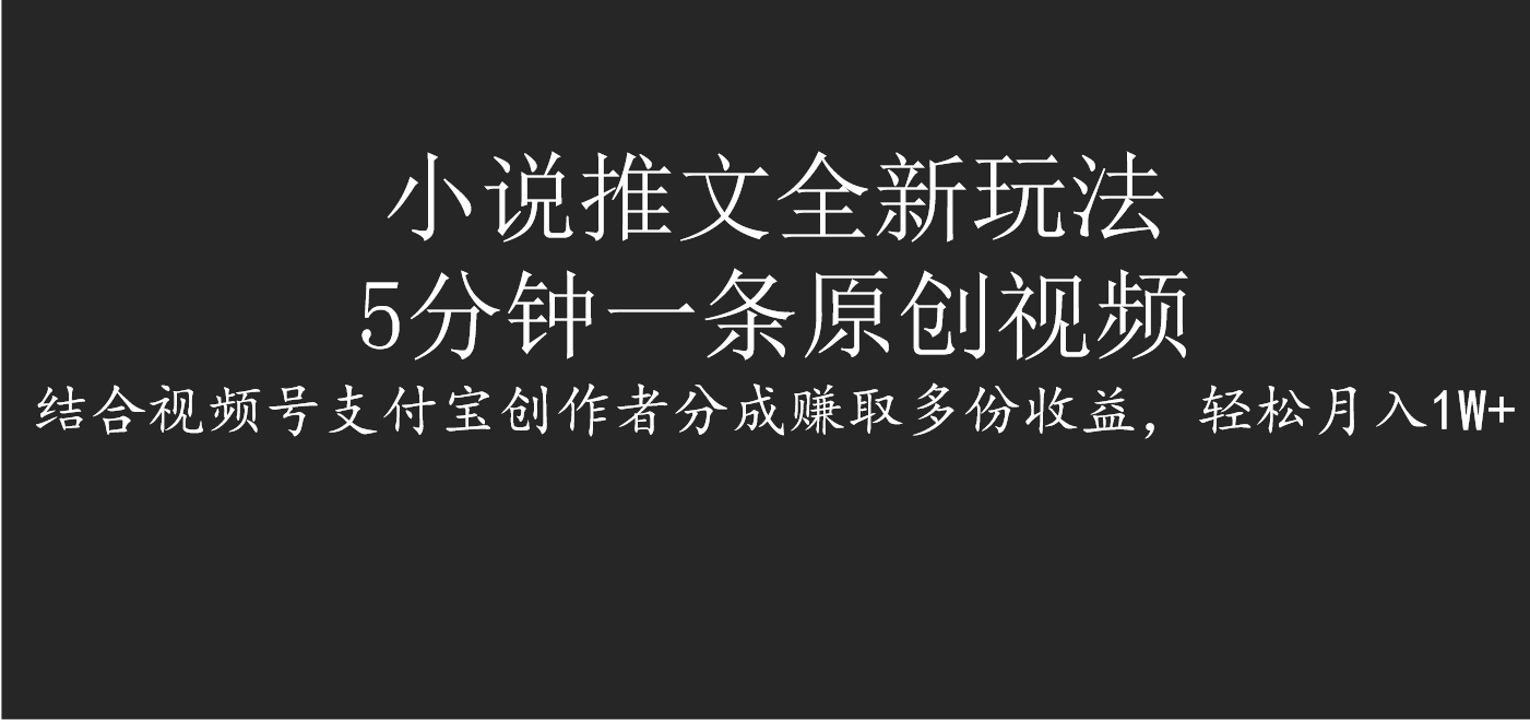 小说推文全新玩法，5分钟一条原创视频，结合视频号支付宝创作者分成赚取多份收益，轻松月入1W+-辰阳网创