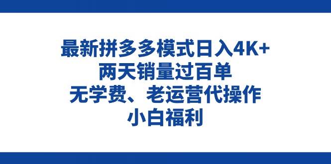 拼多多最新模式日入4K+两天销量过百单，无学费、老运营代操作、小白福利-辰阳网创