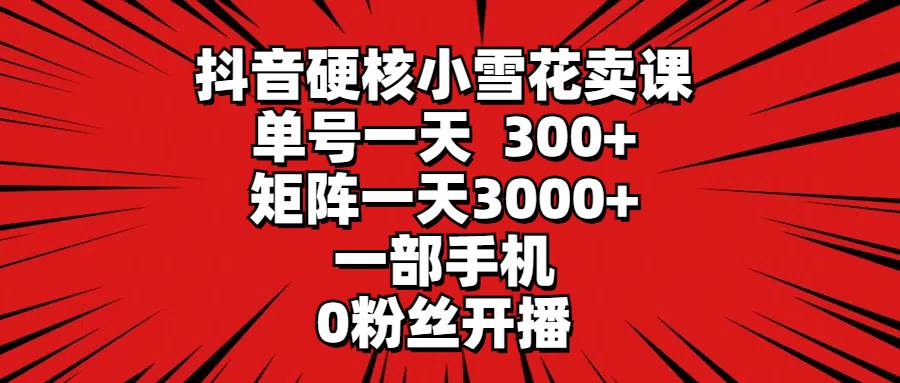 抖音硬核小雪花卖课，单号一天300+，矩阵一天3000+，一部手机0粉丝开播-辰阳网创