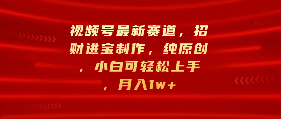 视频号最新赛道，招财进宝制作，纯原创，小白可轻松上手，月入1w+-辰阳网创