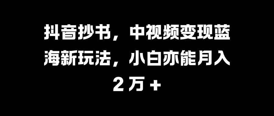 抖音抄书，中视频变现蓝海新玩法，小白亦能月入 2 万 +-辰阳网创