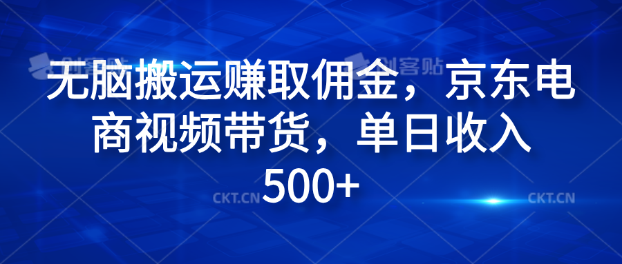 无脑搬运赚取佣金，京东电商视频带货，单日收入500+-辰阳网创