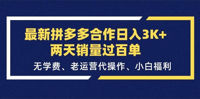 最新拼多多合作日入3K+两天销量过百单，无学费、老运营代操作、小白福利-辰阳网创