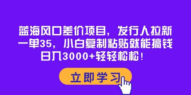 蓝海风口差价项目，发行人拉新，一单35，小白复制粘贴就能搞钱！日入3000+轻轻松松-辰阳网创