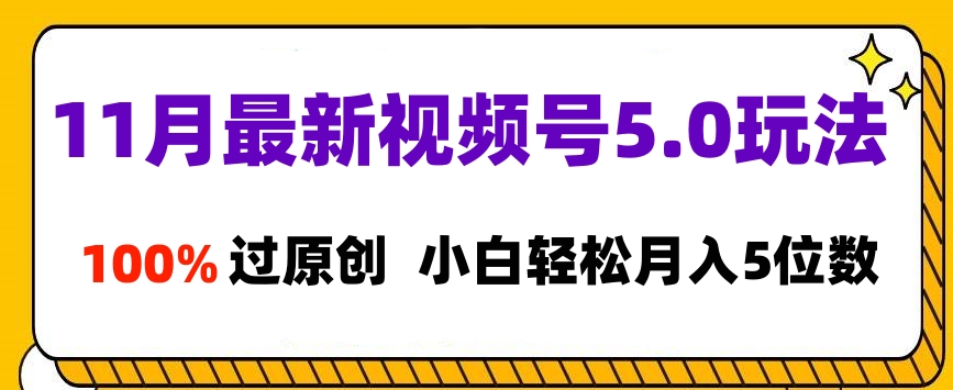 11月最新视频号5.0玩法，100%过原创，小白轻松月入5位数-辰阳网创