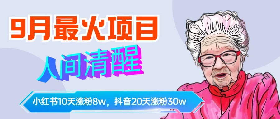 9月最火项目，人间清醒柒奶奶，10天小红薯涨粉8w+，单篇笔记报价1400.-辰阳网创