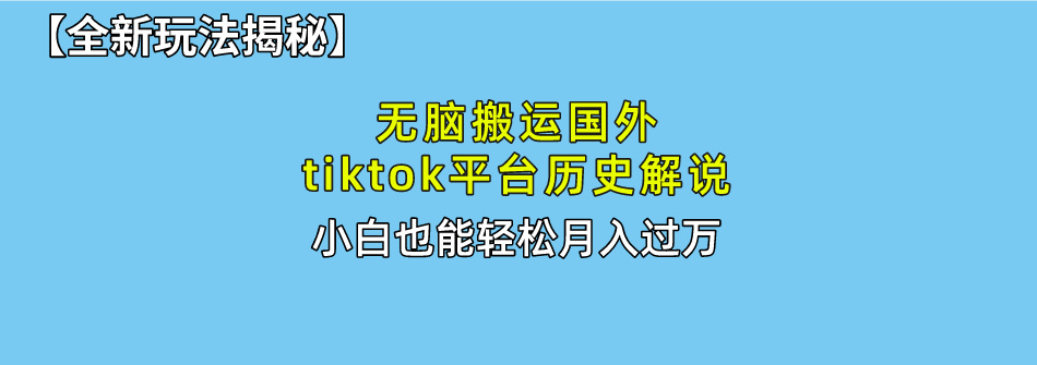 【全新玩法揭秘】无脑搬运国外tiktok历史解说，月入过万绝不是梦-辰阳网创