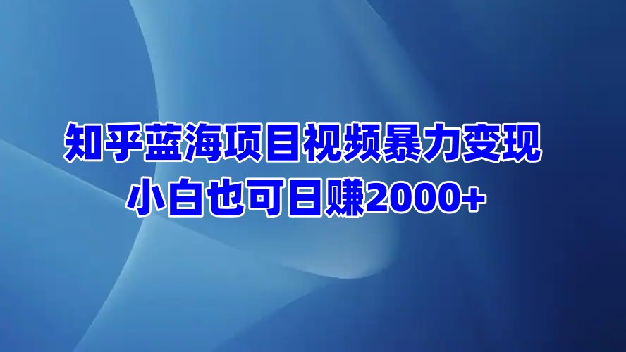 知乎蓝海项目视频暴力变现  小白也可日赚2000+-辰阳网创