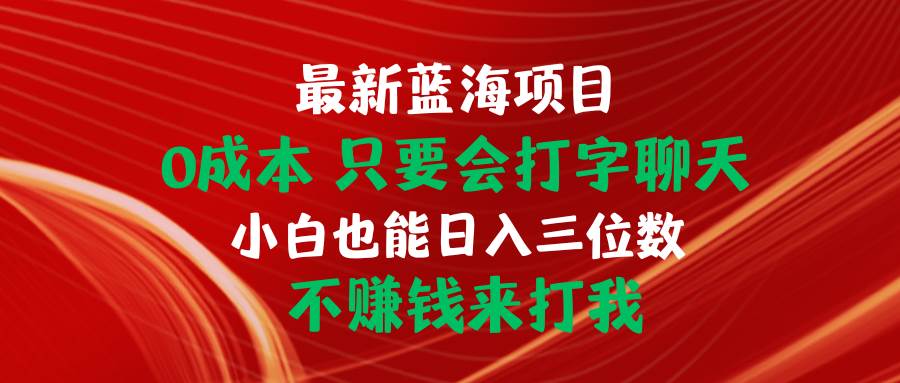 最新蓝海项目 0成本 只要会打字聊天 小白也能日入三位数 不赚钱来打我-辰阳网创