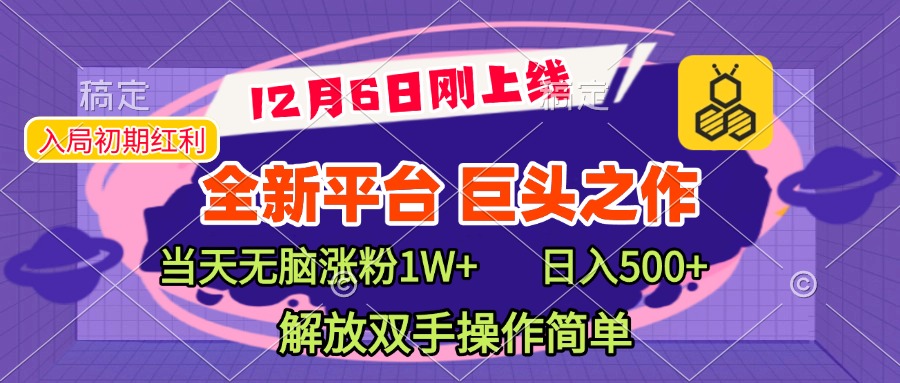 全新引流平台，巨头之作，当天无脑涨粉1W+，日入现500+，解放双手操作简单-辰阳网创