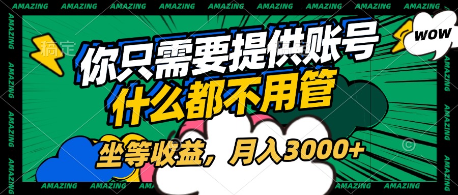 账号全程托管，你只需要提供账号，什么都不用管，坐等收益，月入3000+-辰阳网创