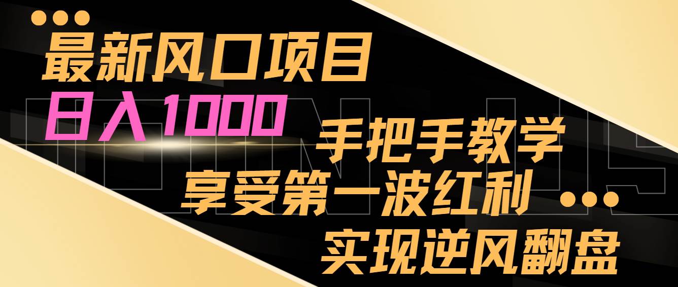 最新风口项目，日入过千，抓住当下风口，享受第一波红利，实现逆风翻盘-辰阳网创