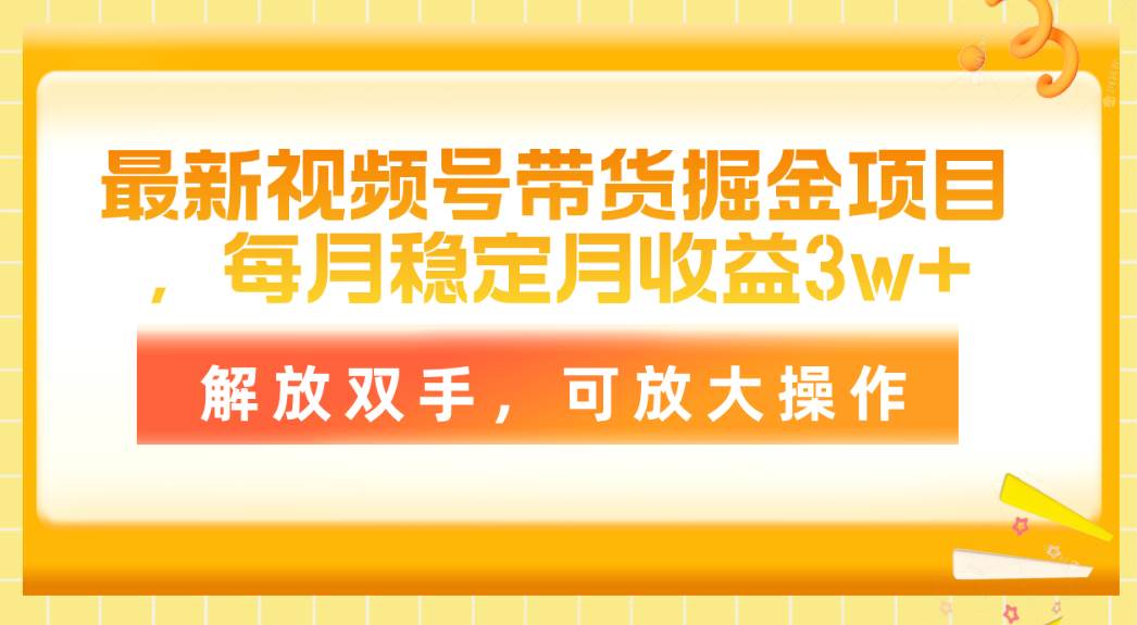 最新视频号带货掘金项目，每月稳定月收益3w+，解放双手，可放大操作-辰阳网创