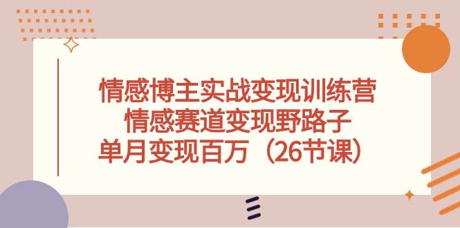 情感博主实战变现训练营，情感赛道变现野路子，单月变现百万（26节课）-辰阳网创