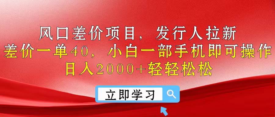 风口差价项目，发行人拉新，差价一单40，小白一部手机即可操作，日入20…-辰阳网创